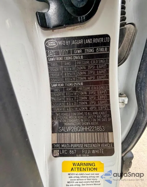 2017 Land Rover Range Rover Evoque Se z USA, uszkodzony, nr VIN SALVP2BG9HH221853